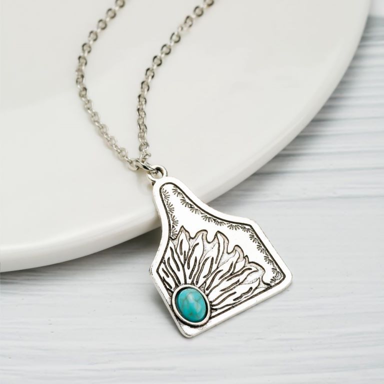 Wholesale 20pcs Turquoise accessories cactus water drop eagle geometric long necklace