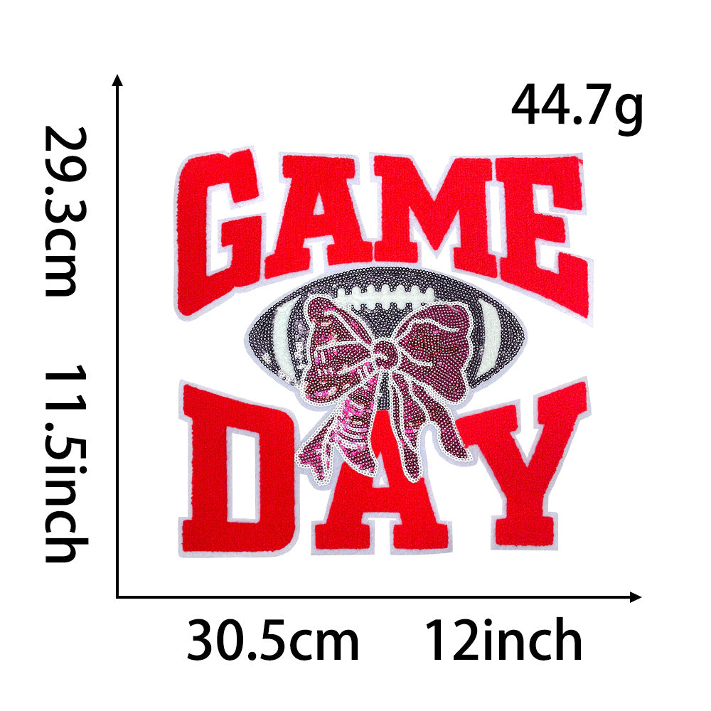 Wholesale Polyester Game Day Embroidered Patch With Sequins Self Adhesive Large Badge For Shoes And Hats Stylish Craft Supply