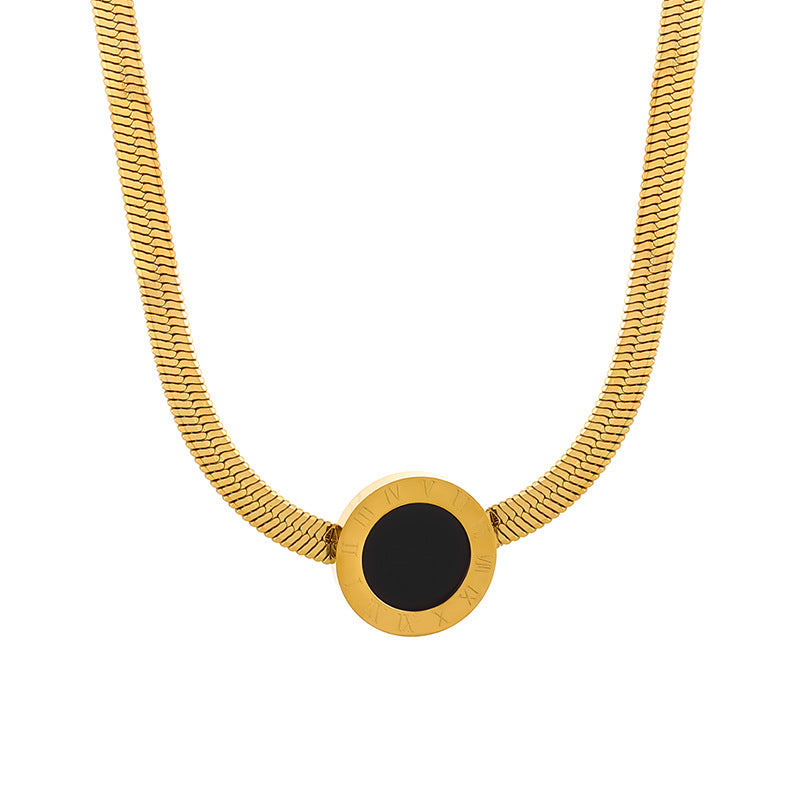 Wholesale Golden Open Black Shell Digital Titanium Steel Necklaces