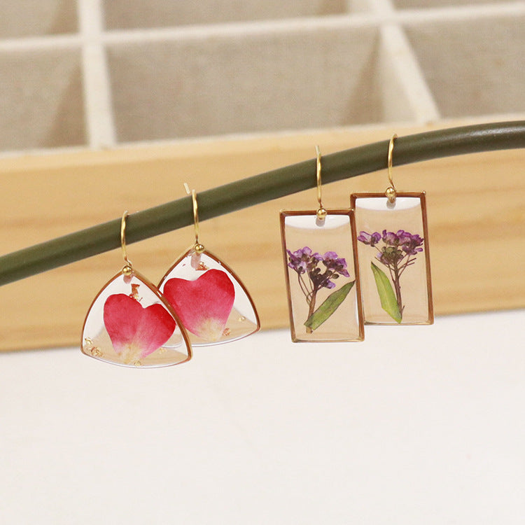Wholesale 6pcs Vintage Dried Flower Rose Geometric Earrings