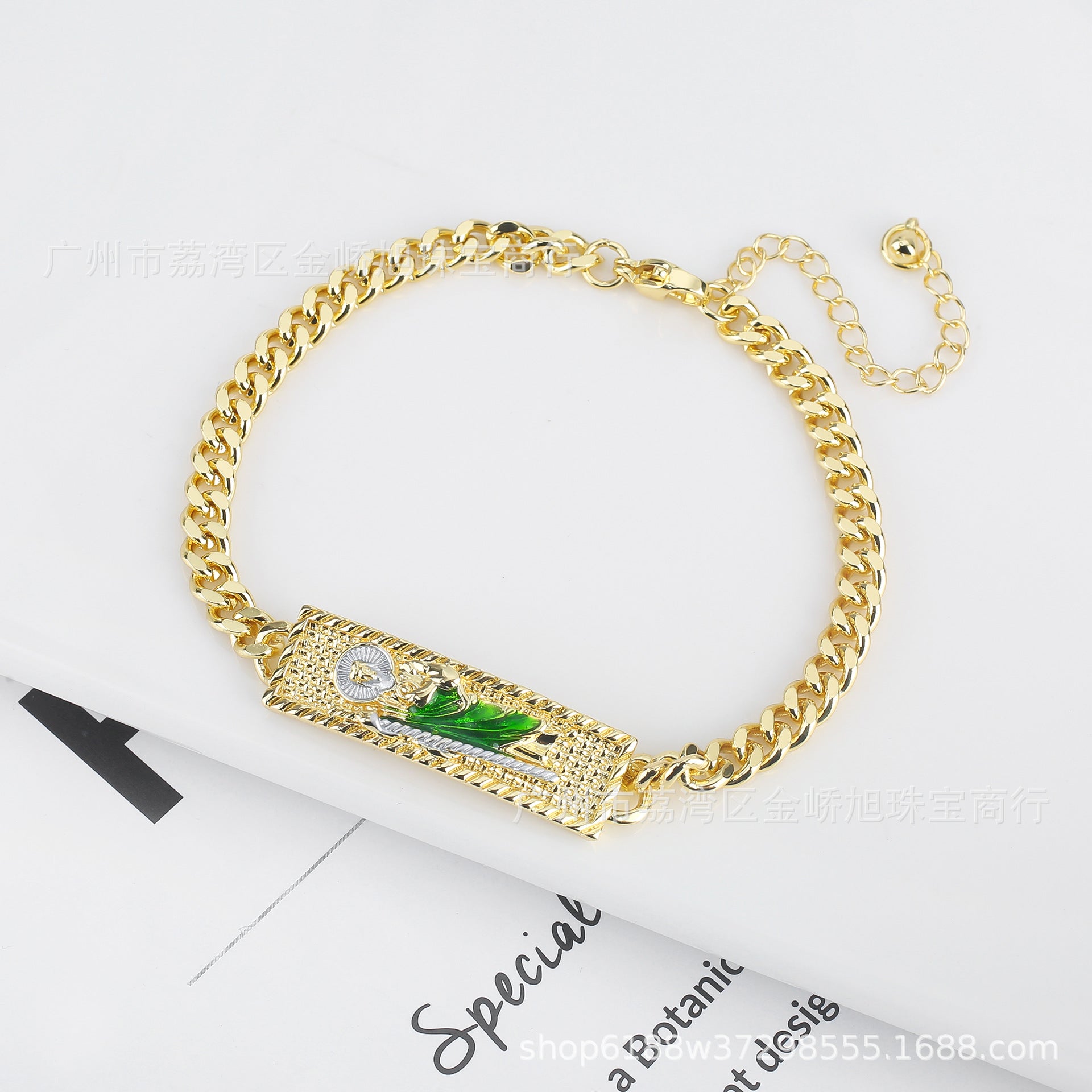 Wholesale Drip Oil Jesus Rose Cuban Metal Bracelet