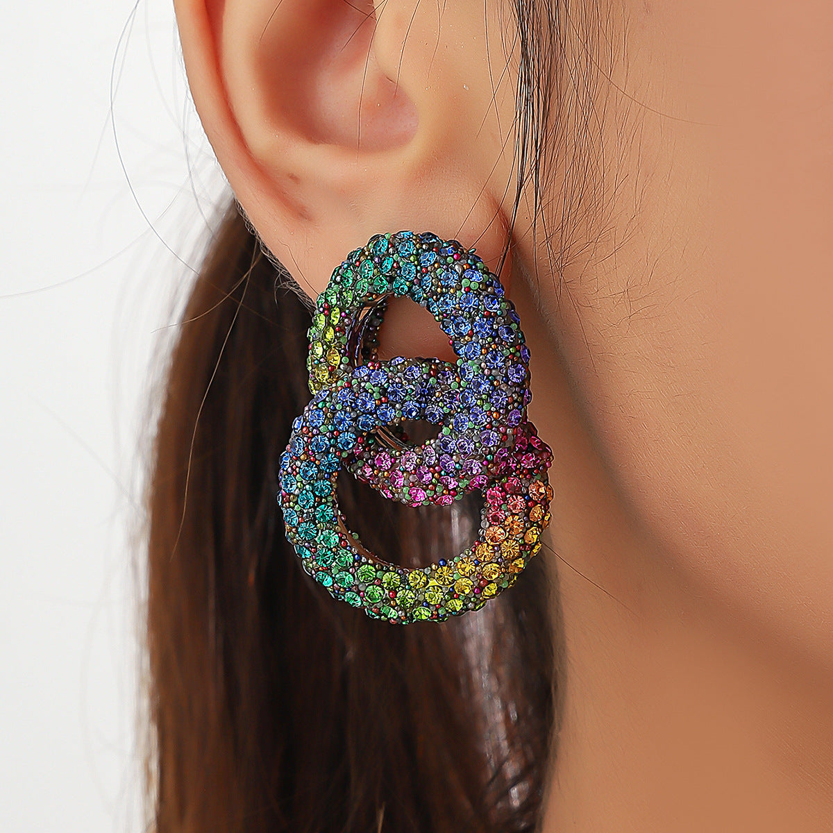 Wholesale Rainbow Colored with Diamonds Blingbling Alloy Earrings