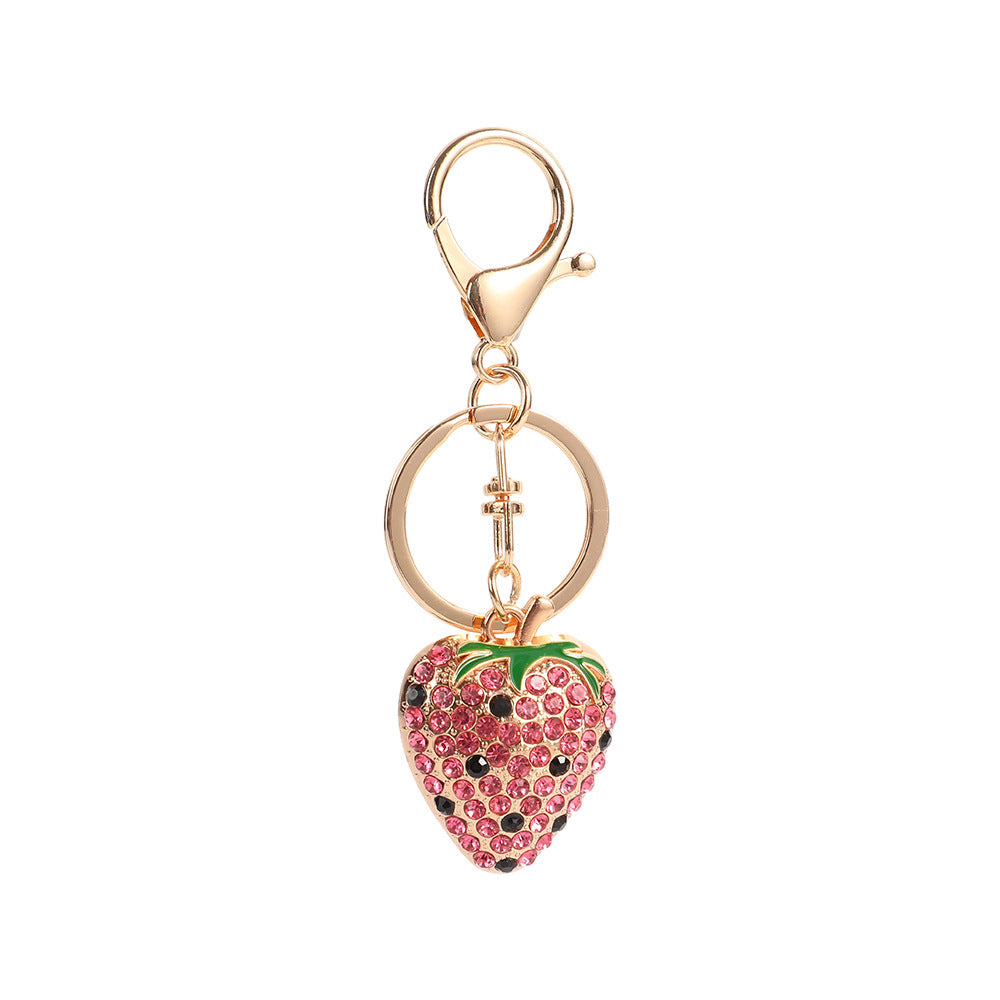 Wholesale Sweet Strawberry Cute Diamond Set Metal Keychain