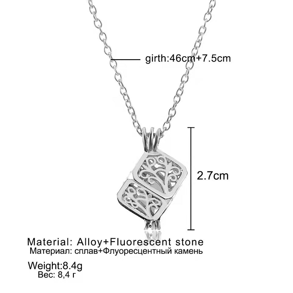 Wholesale Hollow out Tree of Life Square Luminous Necklace