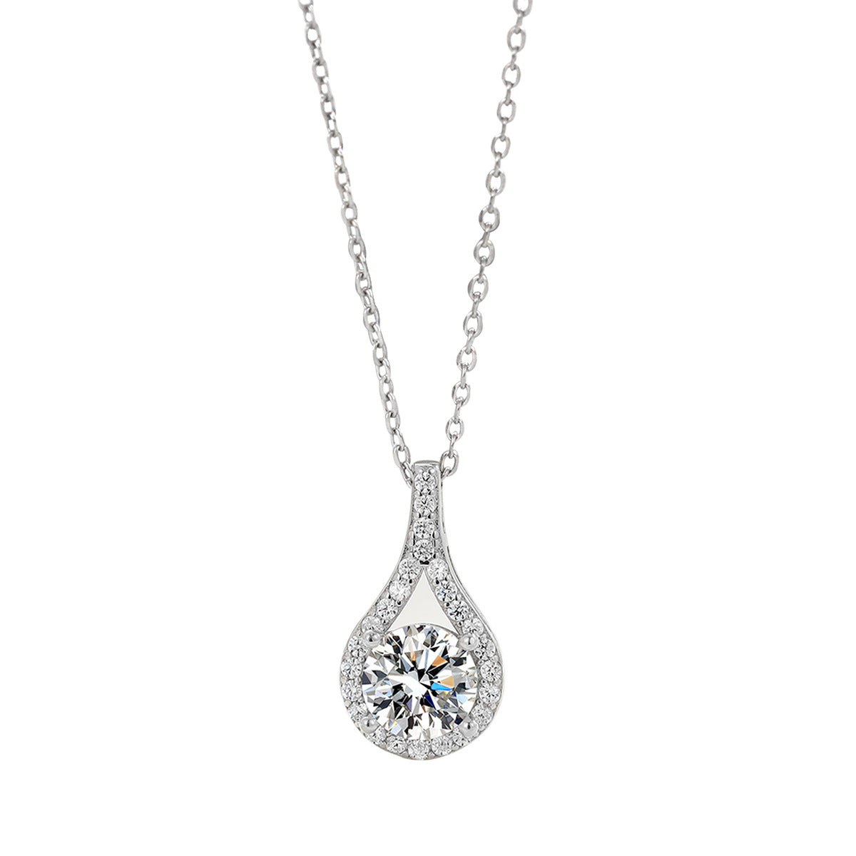 Wholesale Diamond Inlaid Droplet Sterling Silver Necklace