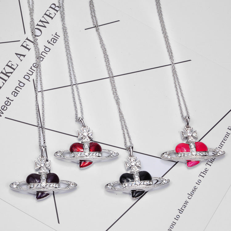 Wholesale Enamel Lacquered Love Saturn Necklace