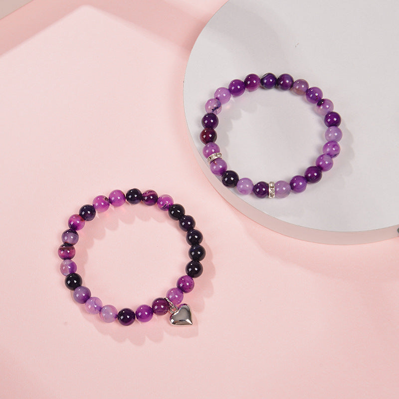 Wholesale 8mm Natural Stone Beaded Heart Set Bracelet