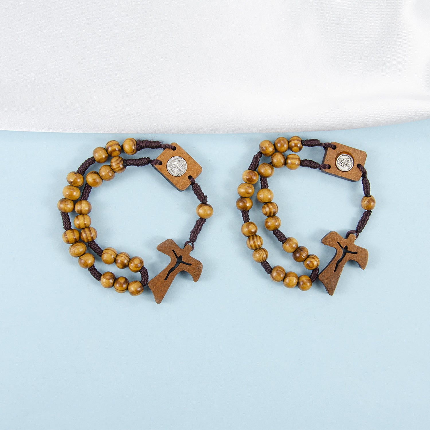 Wholesale Wooden cross rosary woven Easter necklace