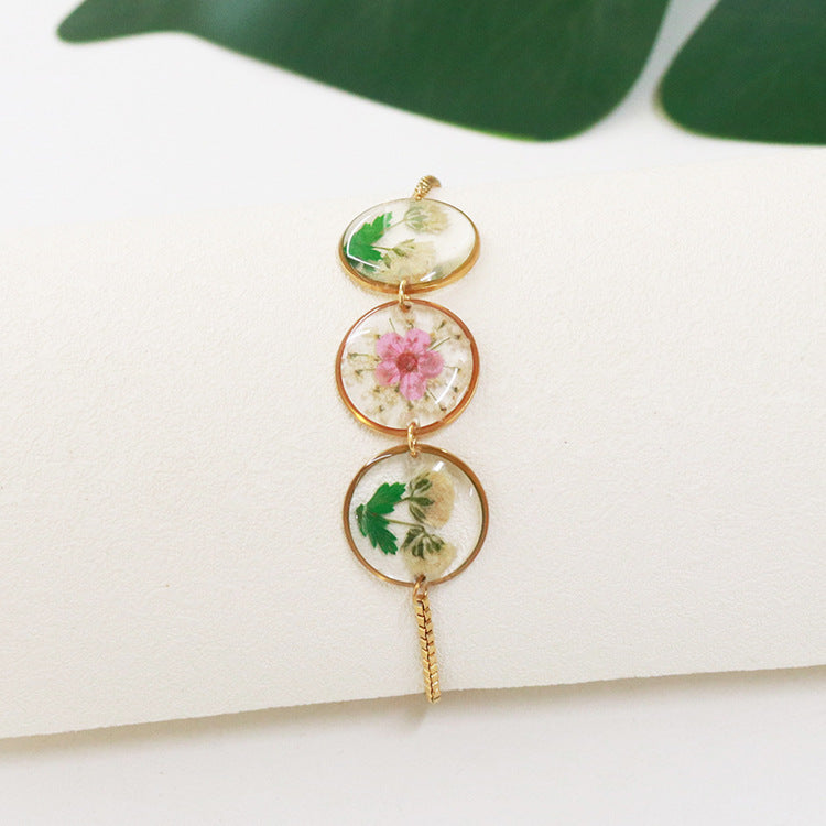 Wholesale 6pcs Small Daffodil Real Flower Dried Flower Resin Dripping Glue Bracelet