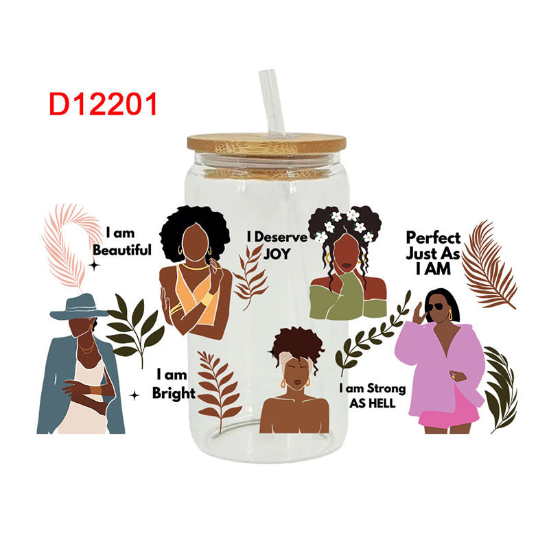 Wholesale Black Girl butterfly 16oz Cup UV DTF Wraps