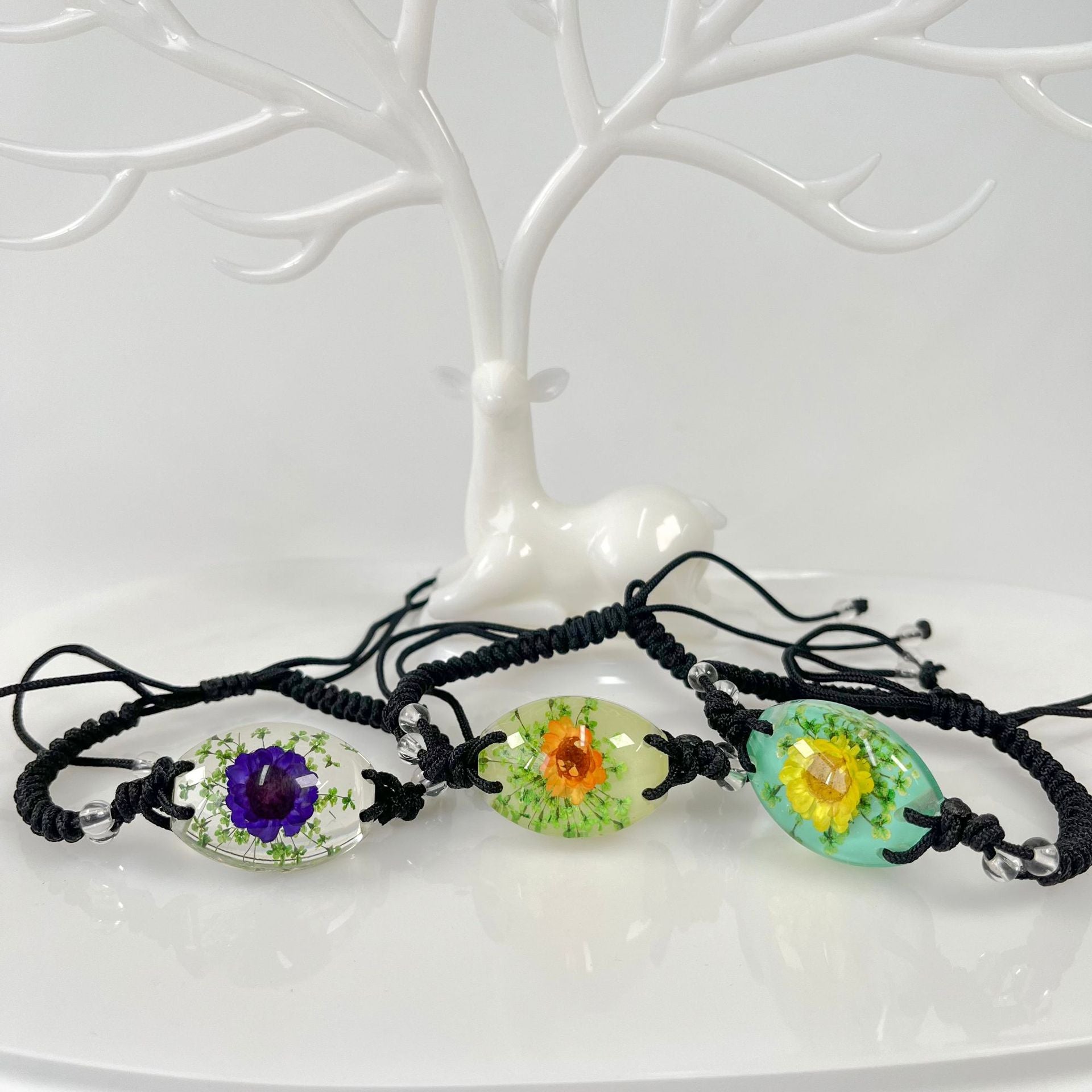 Wholesale 12PCS Handmade Latex Luminous Real Flower Amber Bracelet