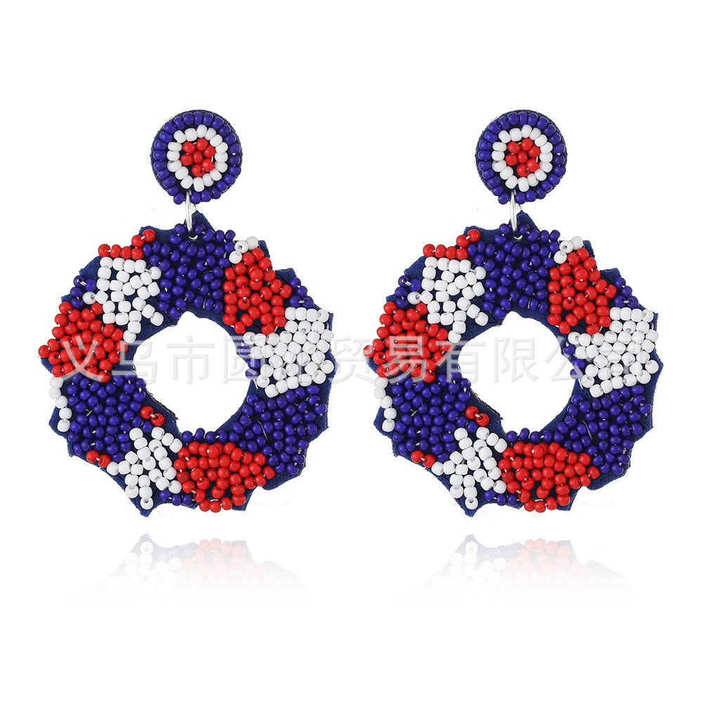 Wholesale rice bead earrings ethnic style hand-stitched love fabric earrings