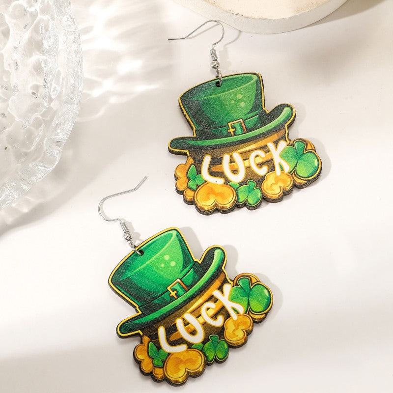 Wholesale St. Patrick's Day Heart Green Lucky Clover Earrings