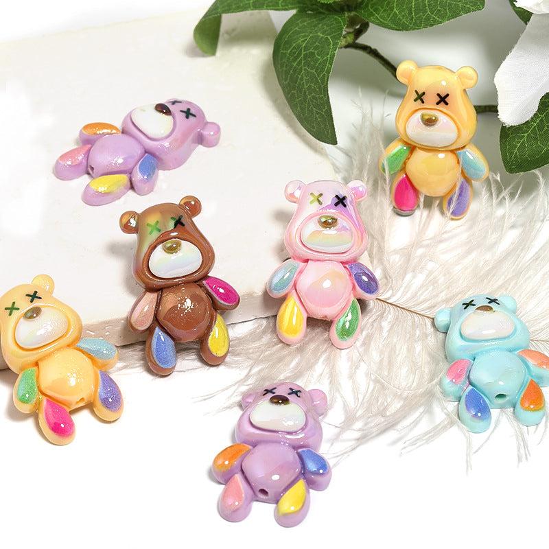 Wholesale 50pcs Cartoon Colorful Puppet Bear Vertical Hole Resin Bear Diy Beads