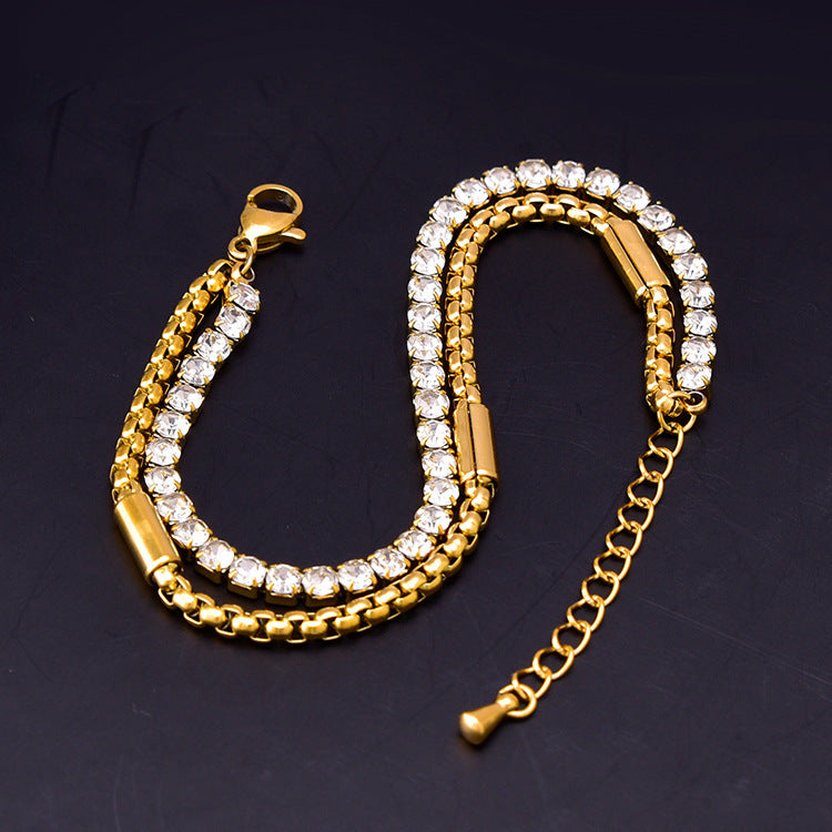Wholesale Double Layer Titanium Steel Full Diamond Bracelet
