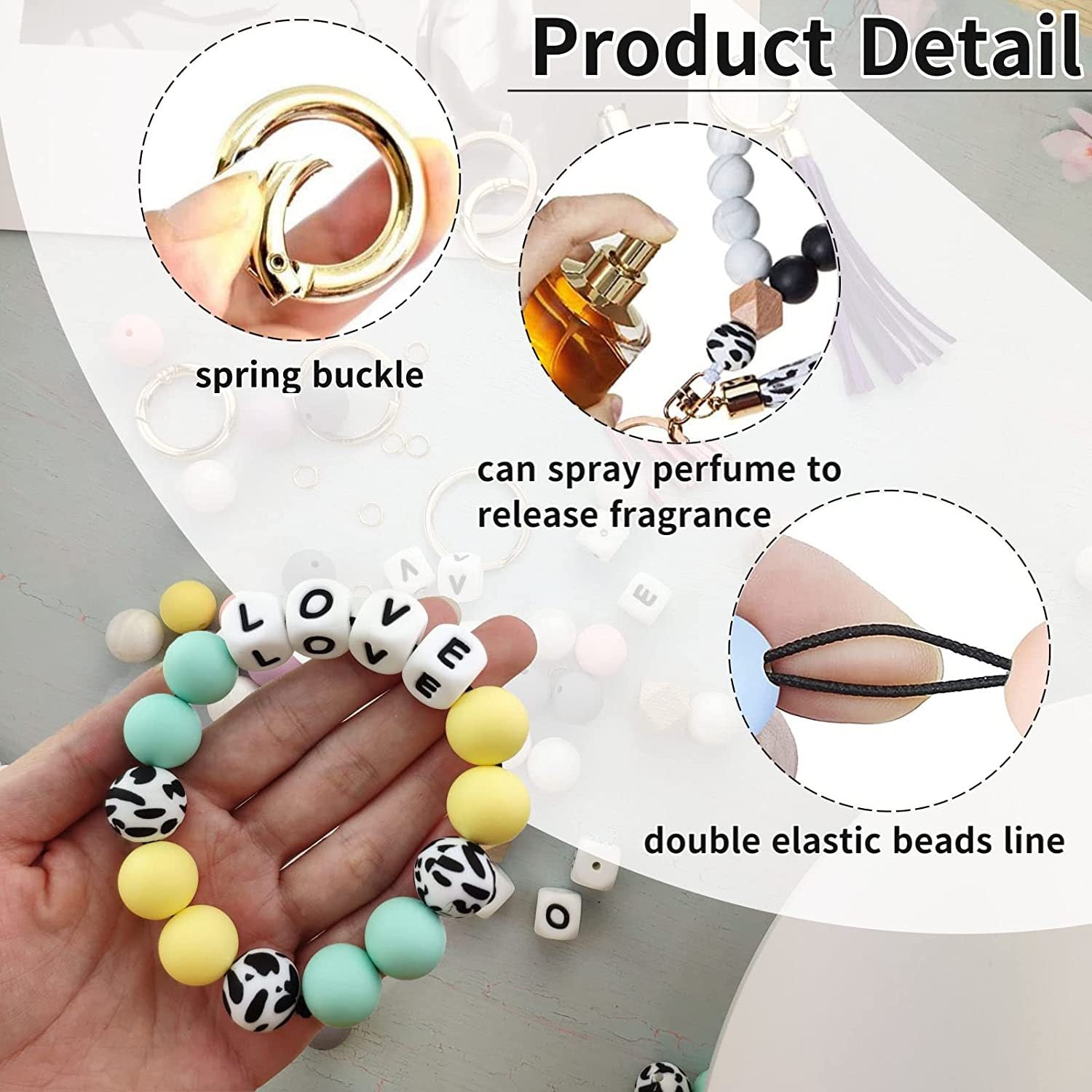 Wholesale 84 Pieces of Silicone Beads, Silicone Beads, 15mm Candy Colored DIY Wrist Keychain Kit