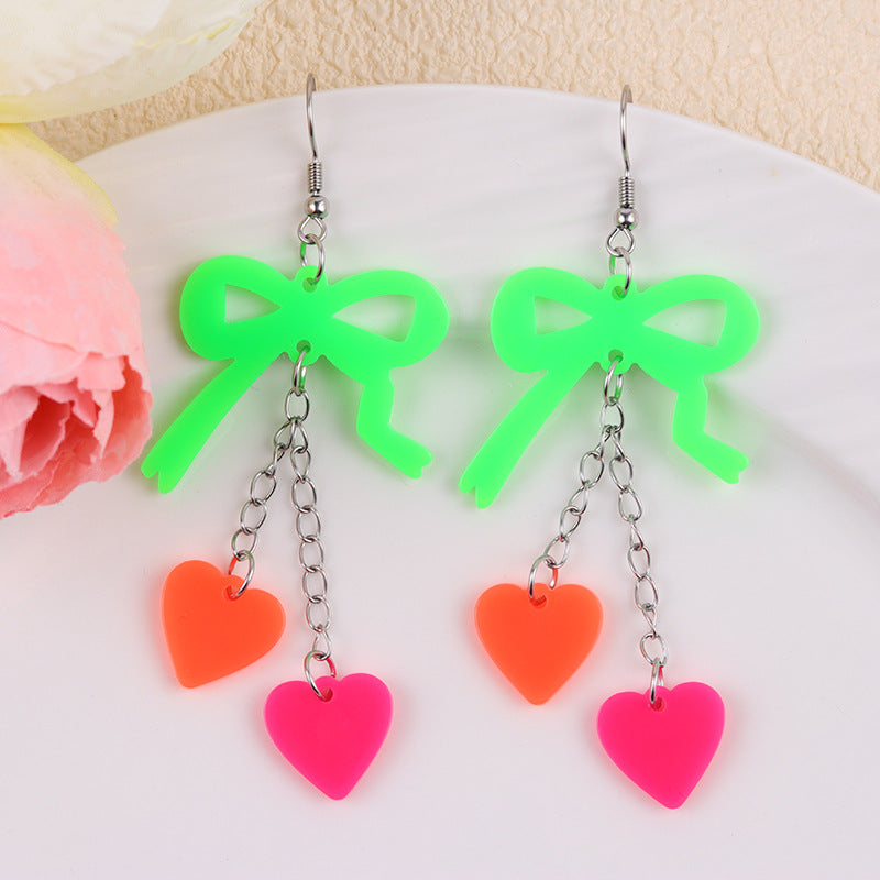 Wholesale Valentine' s Day fluorescent bow heart acrylic earrings
