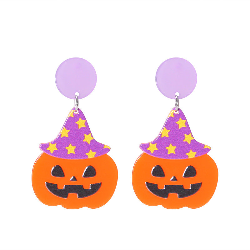 Wholesale  Acrylic Pumpkin Ghost Skull Drop Earrings For Women Party Wear Jewelry Accessory Gift Boutique Resale
