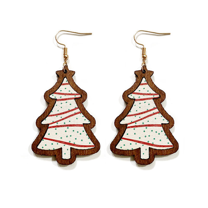 Wholesale Christmas Black and Red Plaid Christmas Tree Wooden Earrings