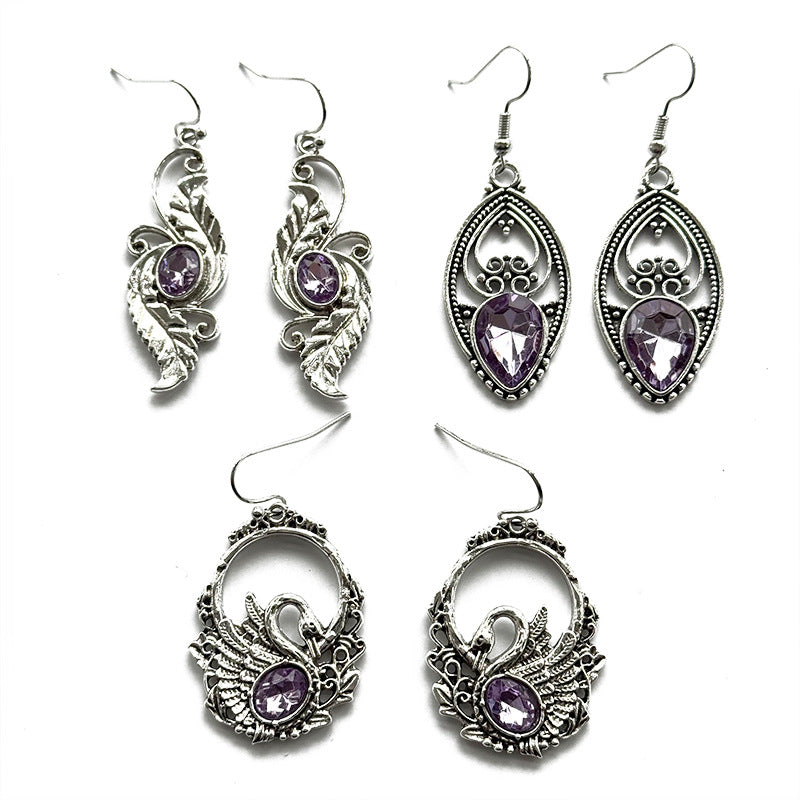 Wholesale Creative Retro Diamond-studded Personality Simple Distressed Multi-style Combination Set Earrings