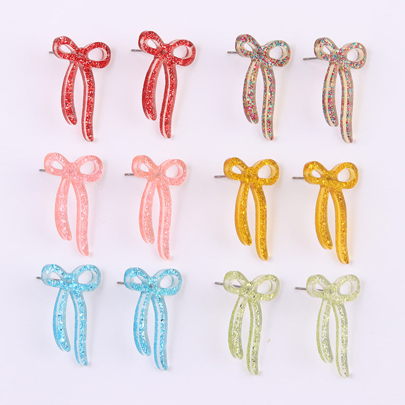 Wholesale Valentine' s Day Glitter Multicolor Bow Acrylic Earrings