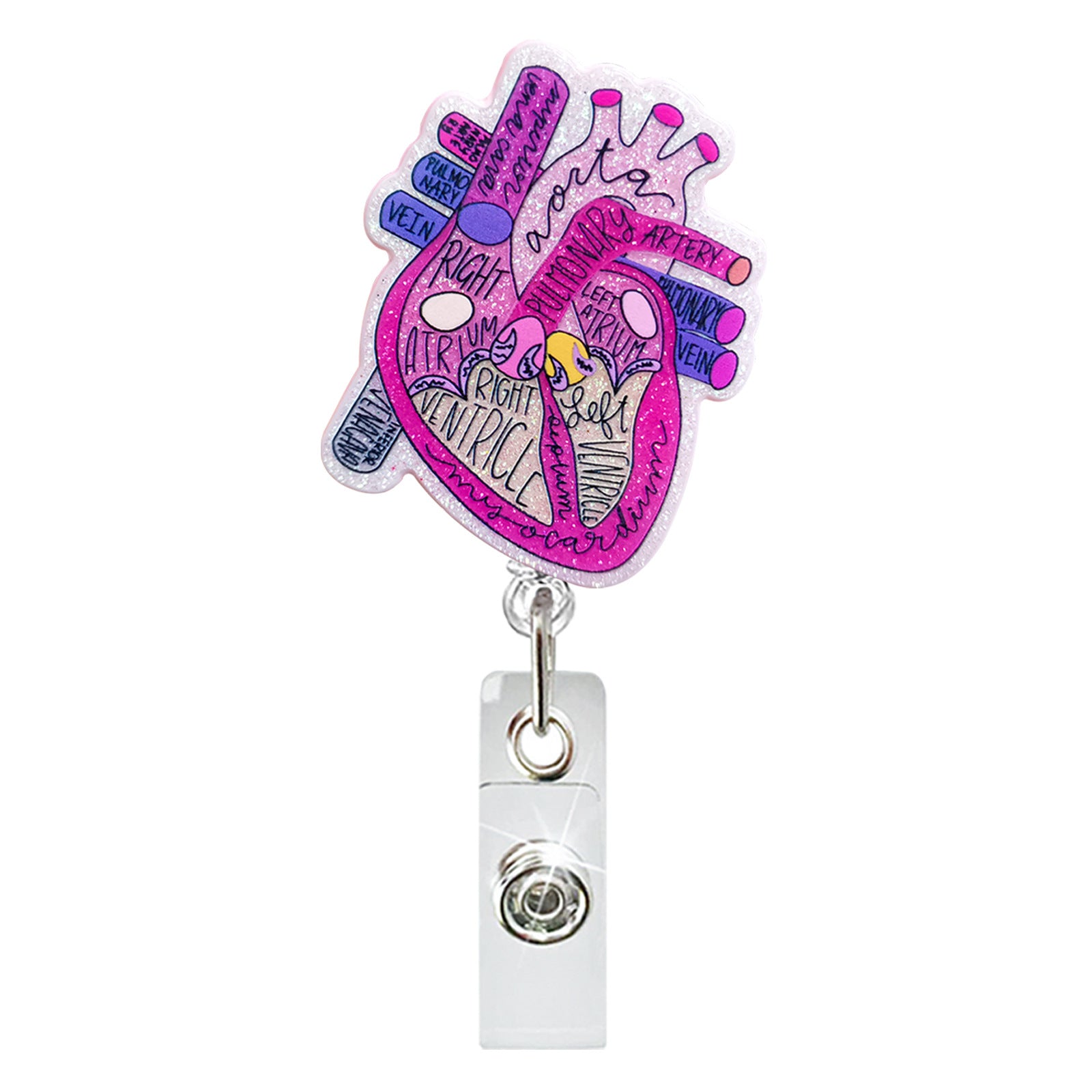 Wholesale Acrylic Glitter Heart Doctor Nurse Gift Retractable Keychain