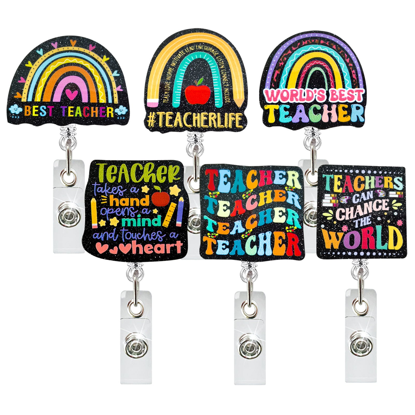 Wholesale Teacher Rainbow Acrylic Retractable Keychain
