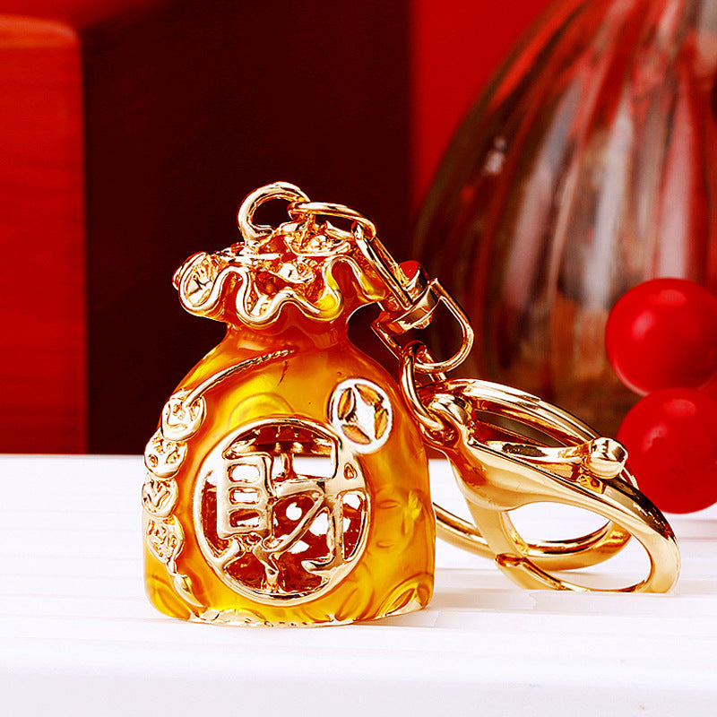 Wholesale Metal Pink Rhinestone Lucky Bag Keychain Chinese Style Car Key Accessory For Women Gift