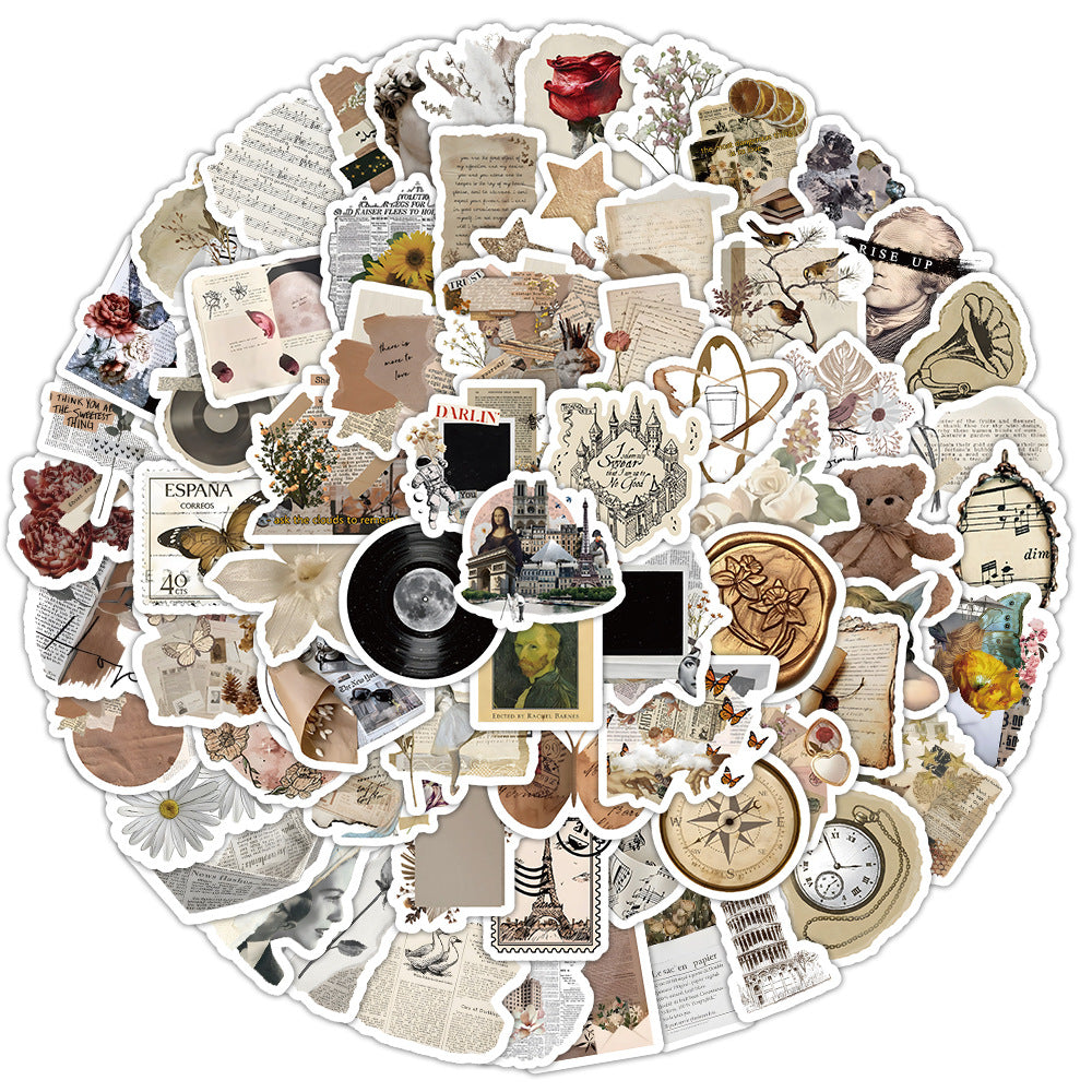 Wholesale 100 Pieces of Old Vintage Newspaper Waterproof Vinyl Stickers