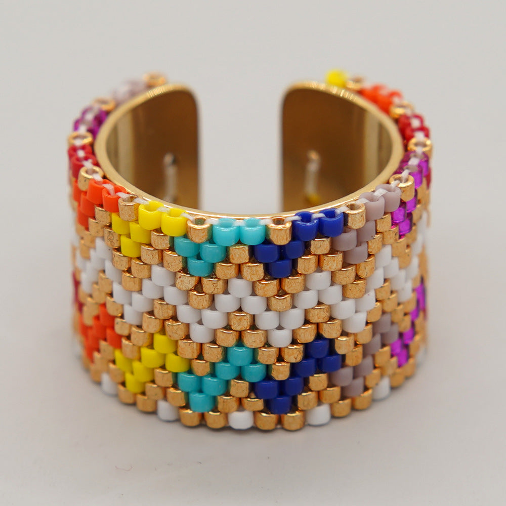 Wholesale Miyuki Rice Beads Hand Woven Stainless Steel Ring