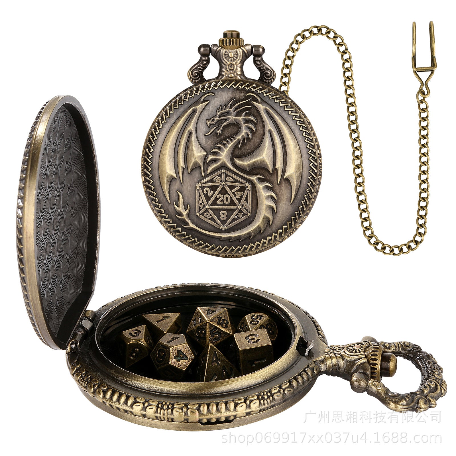 Wholesale Retro Flying Dragon with Dice Pocket Watch OLY Exclusive