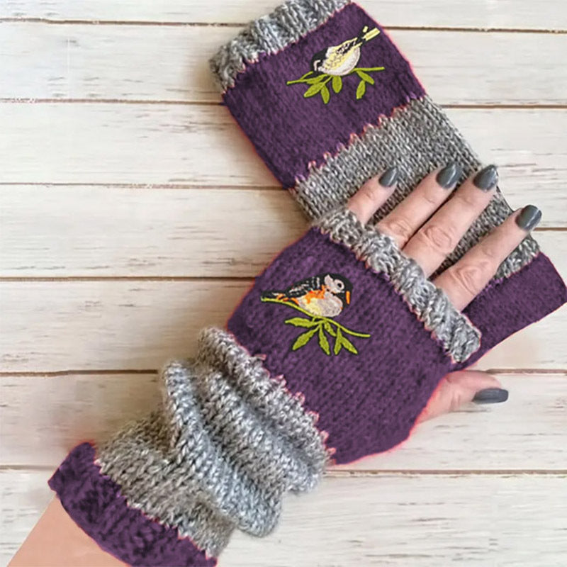 Wholesale Warm Patchwork Embroidered Gloves