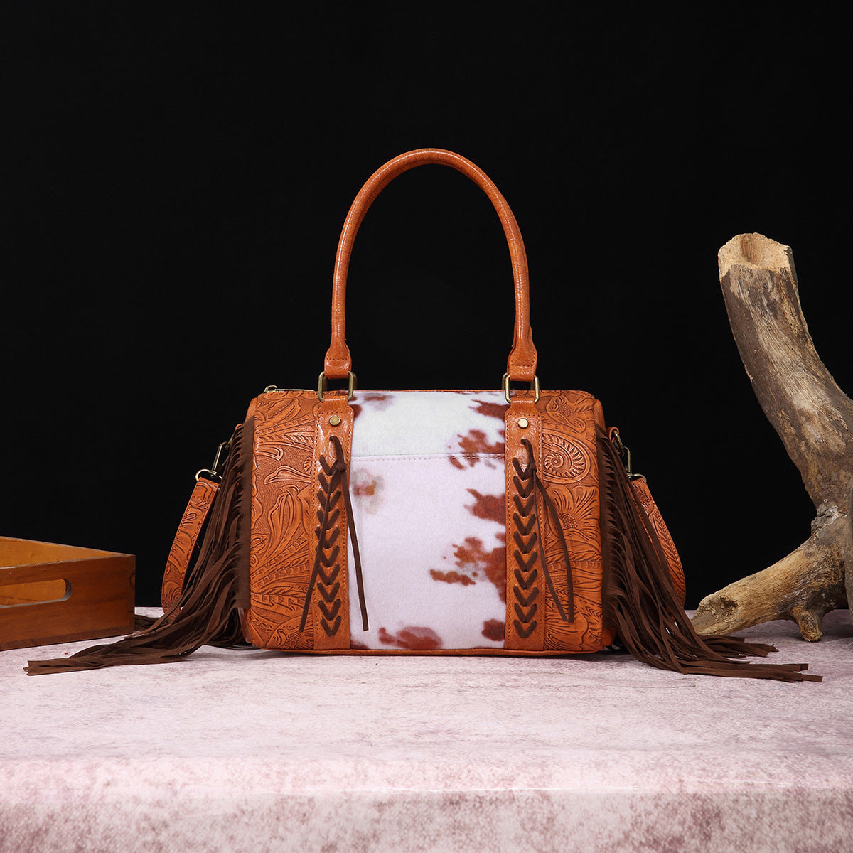 Wholesale Retro Cow Pattern Western Style Handbag Furry Velvet Crossbody Shoulder Bag