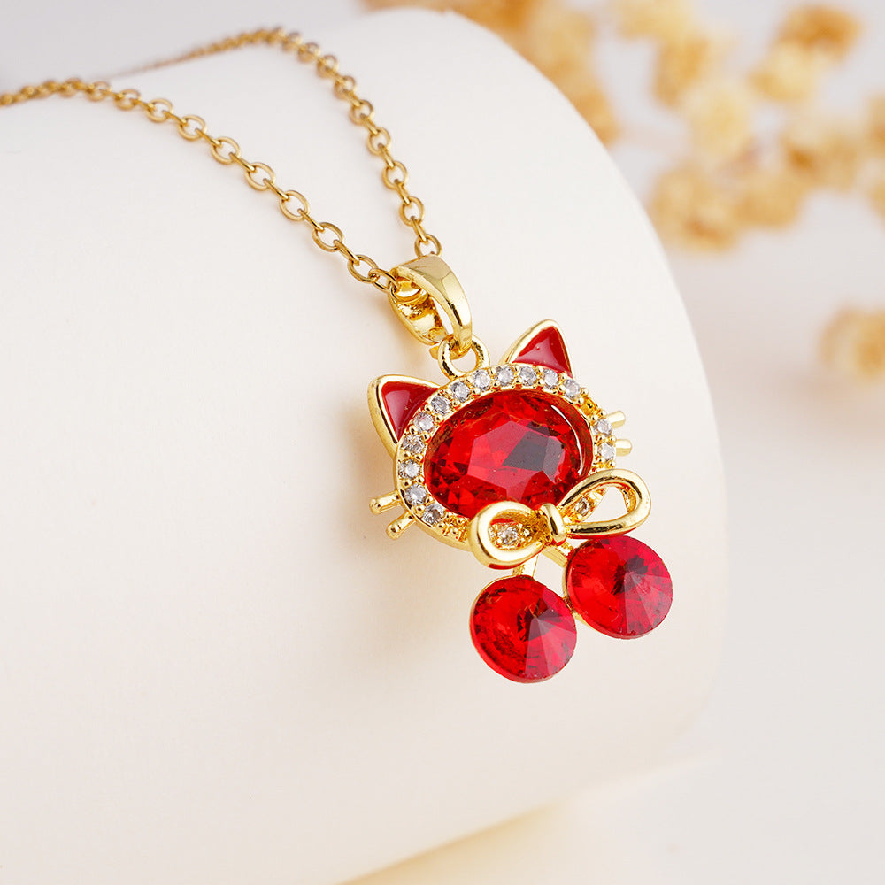 Wholesale gold-plated micro inlaid zircon cat pendant necklace