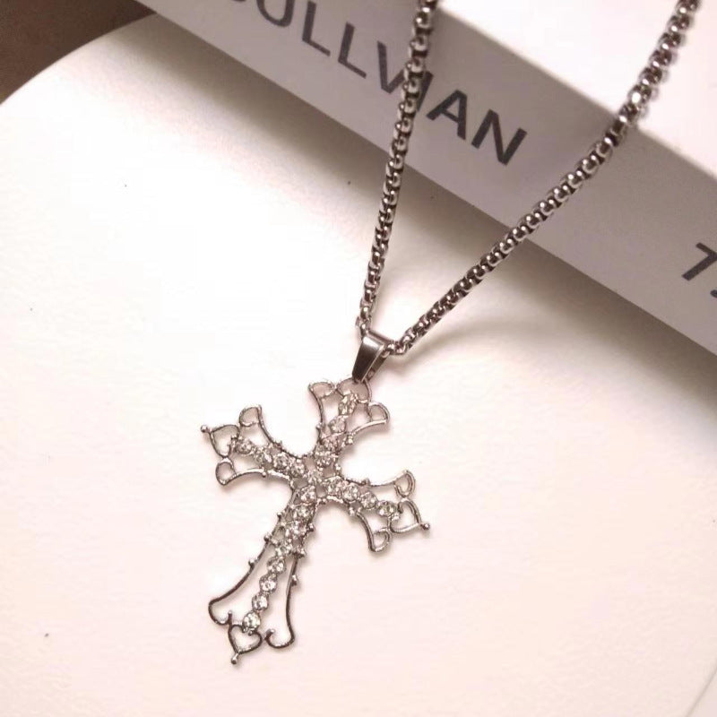 Wholesale Cross Diamond Hollow Sweater Necklace