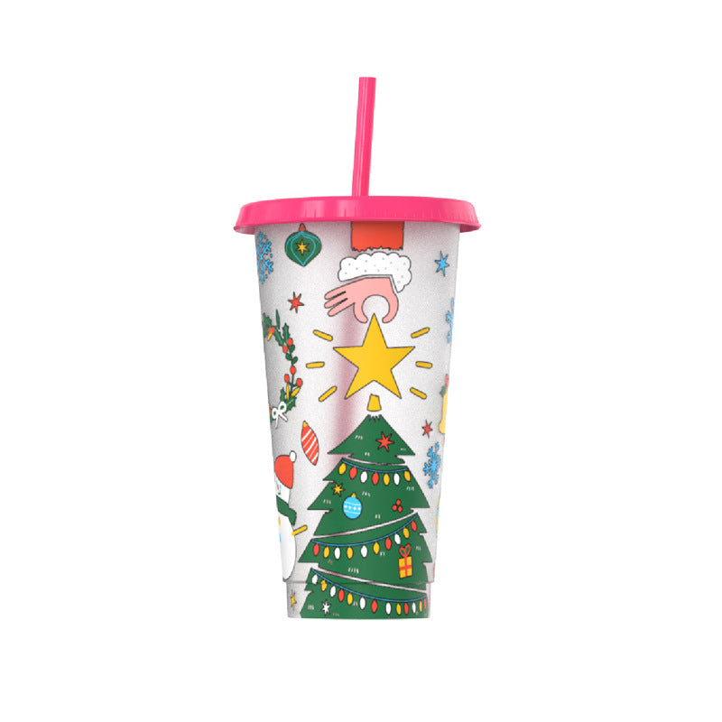 Wholesale Christmas 24oz Pp Material Water Cup Plastic with Straw Changes Color When Exposed to Cold  Student Water Cup