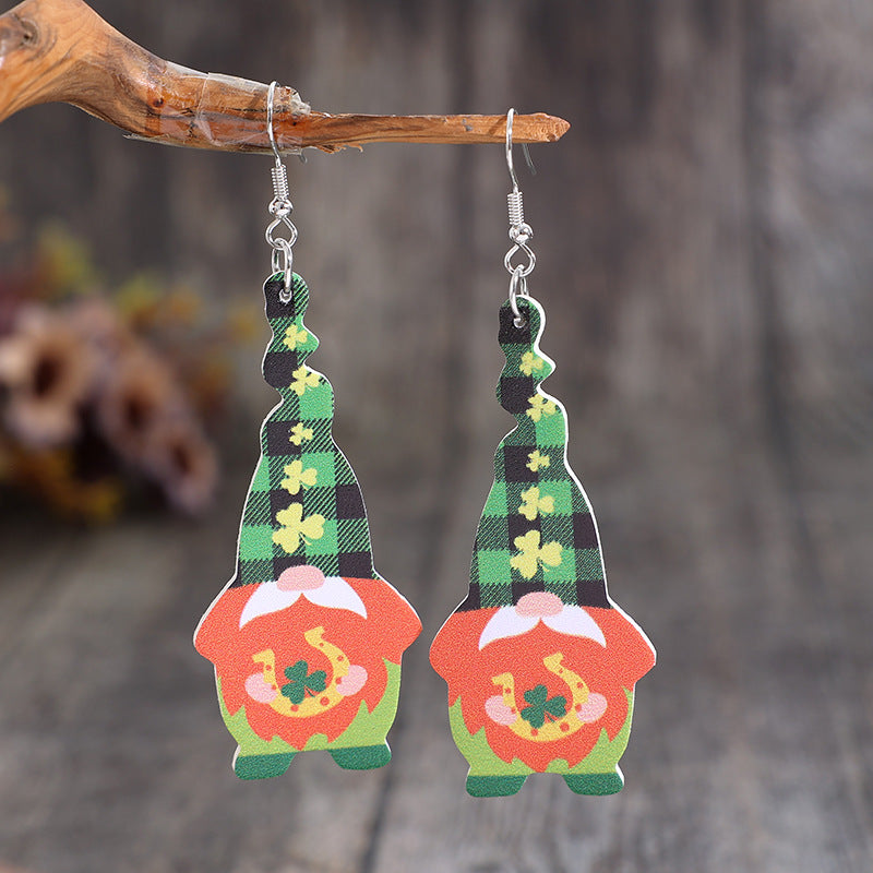 Wholesale St. Patrick's Day gnome clover leather earrings