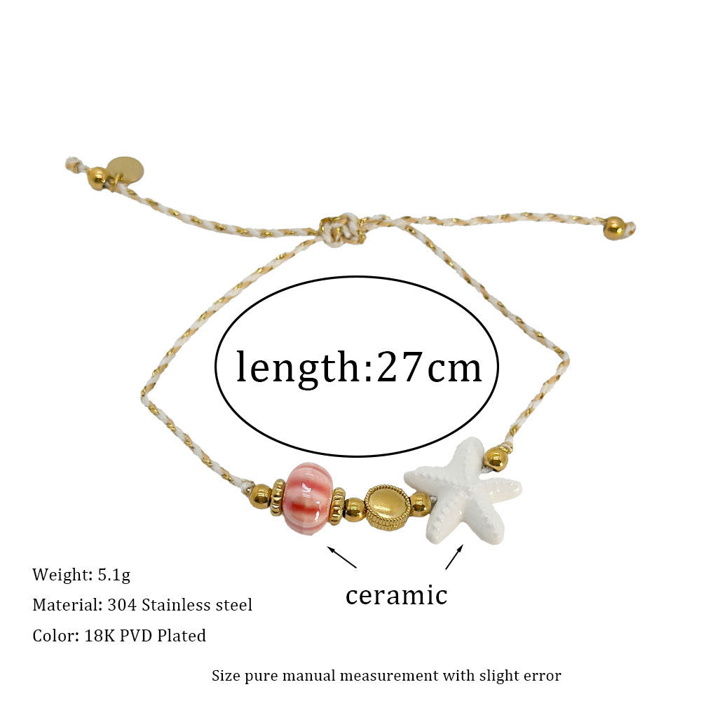 Wholesale  Ocean Starfish Ceramic  Bohemian Adjustable Titanium Steel Bracelet