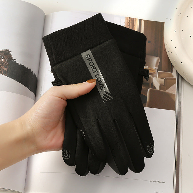 Wholesale Winter Plush Windproof Cycling Gloves with Velvet Patches