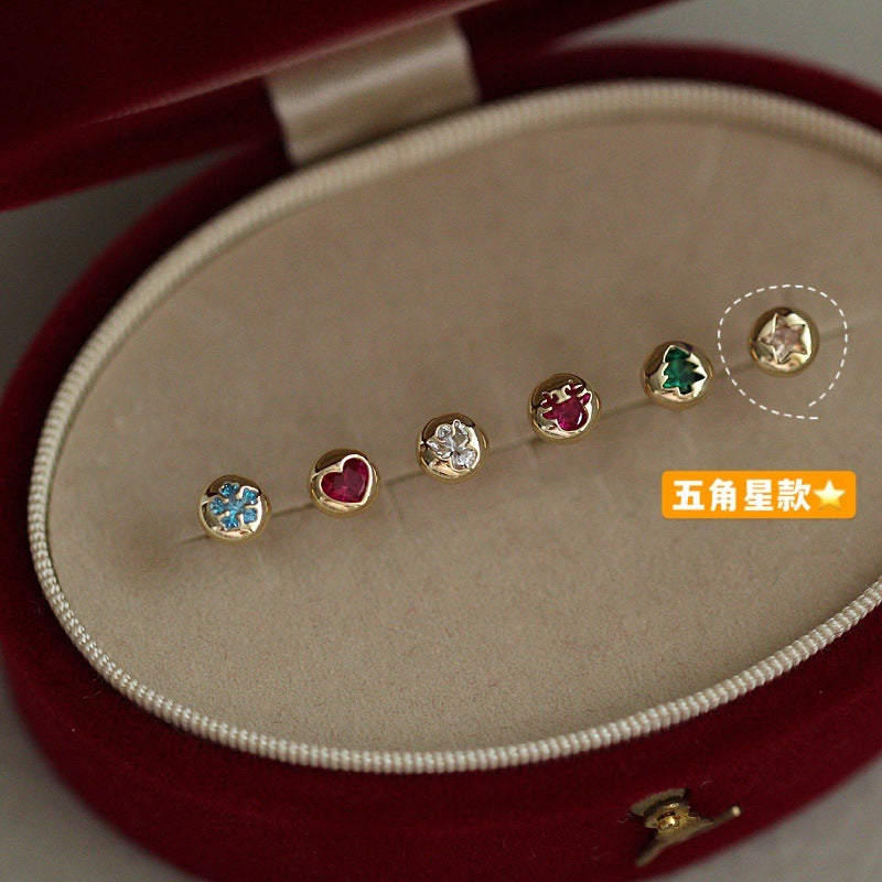 Wholesale Asymmetrical Zircon S925 Sterling Silver Christmas Stud Earrings