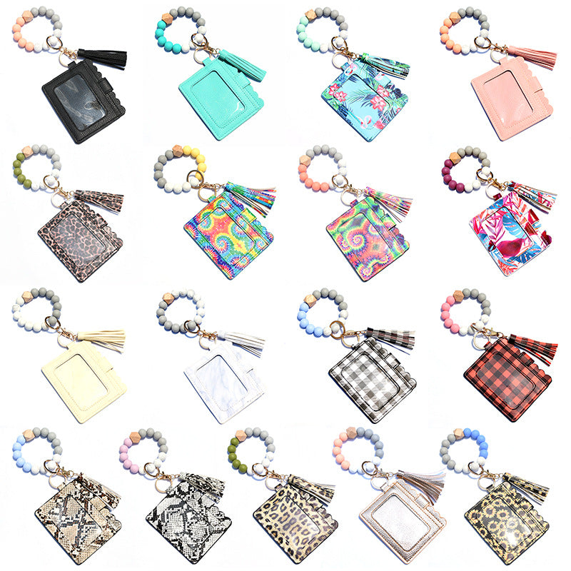 Wholesale Silicone Bead Bracelet Card Holder Tassel Wallet Keychain