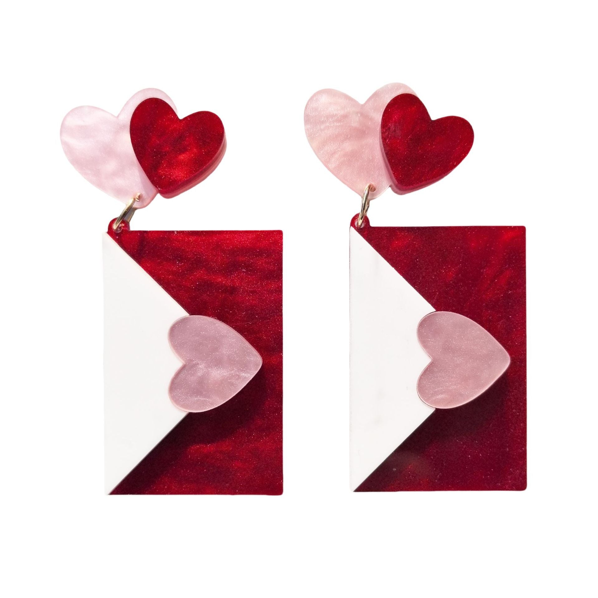 Wholesale Valentine' s Day Red Pink Love Envelope Acrylic Earrings