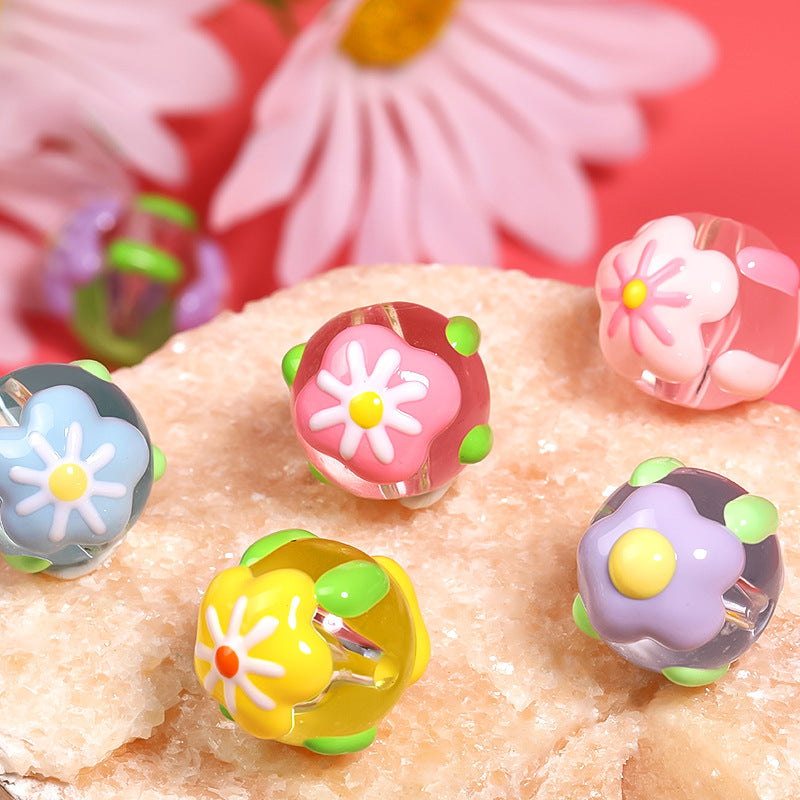 Wholesale 50pcs Oil-drip Painted Beaded Flower Snowflake Acrylic Beads Diy Accessories Loose Beads