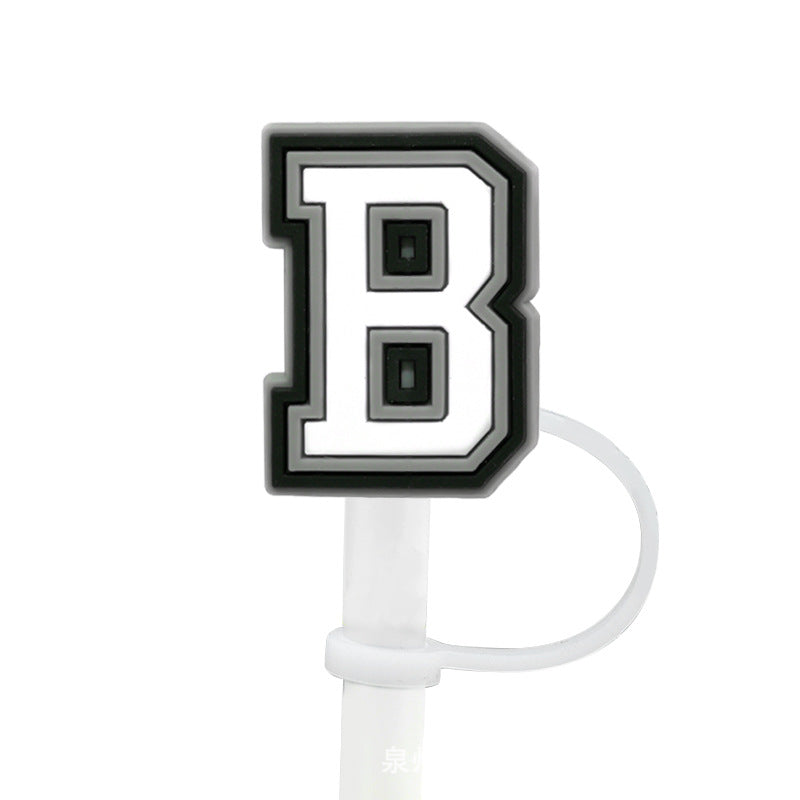 Wholesale of 10pcs Black and White English Letters Silicone Straw Sets
