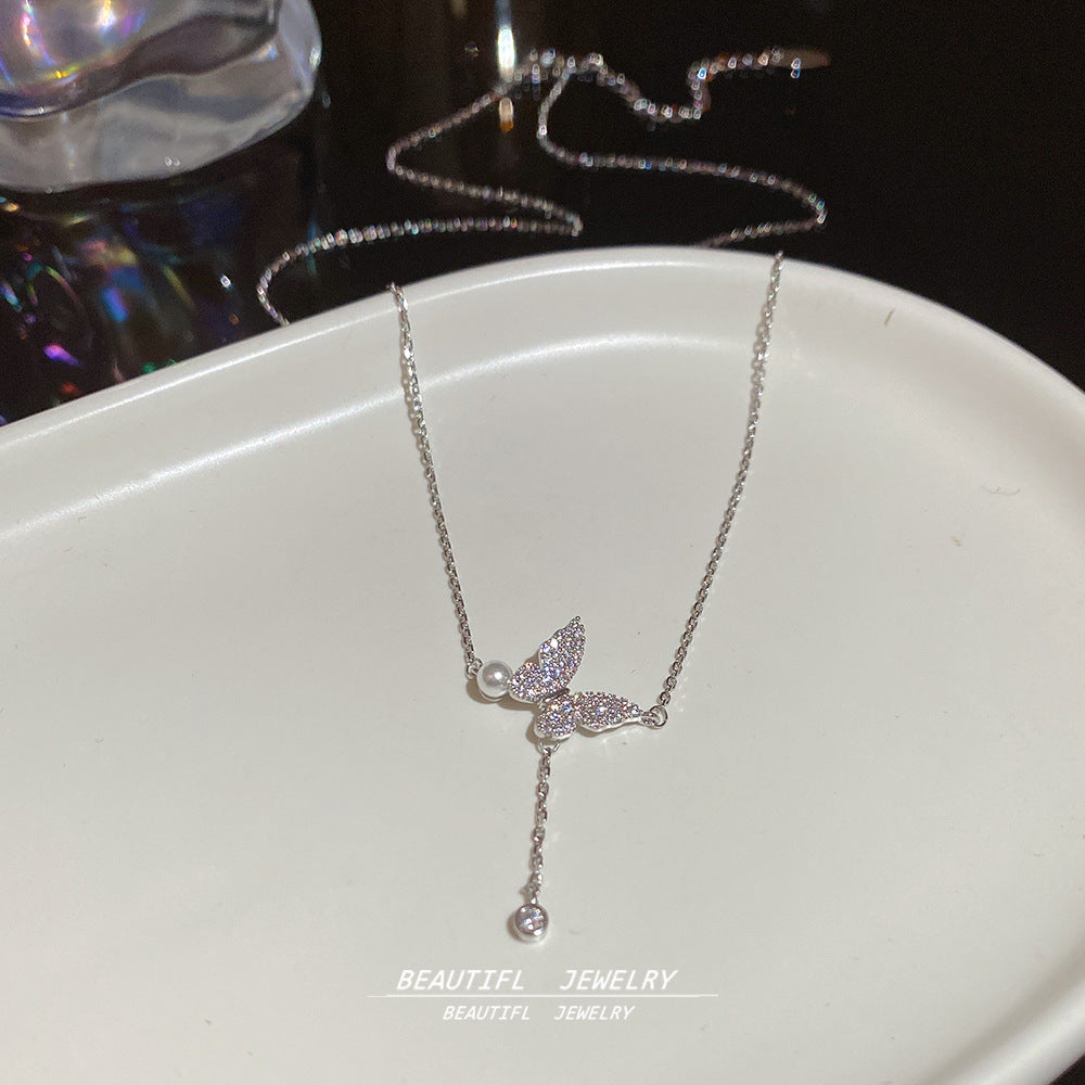Wholesale butterfly tassel necklace clavicle chain for women