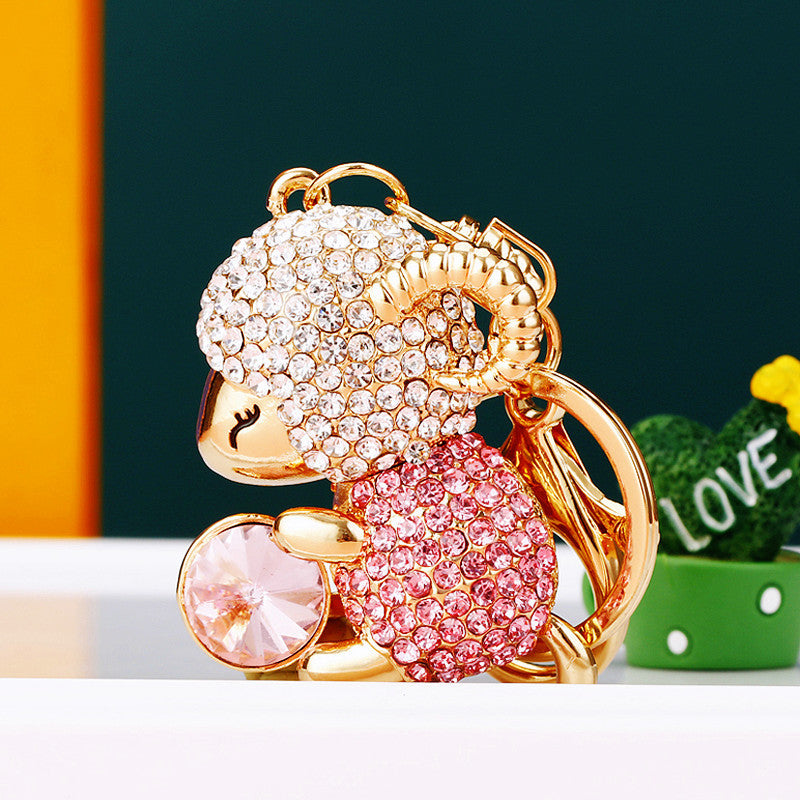 Wholesale Chic Metal Lucky Sheep Keychain Rhinestone Car Key Accessory Bag Charm Gift