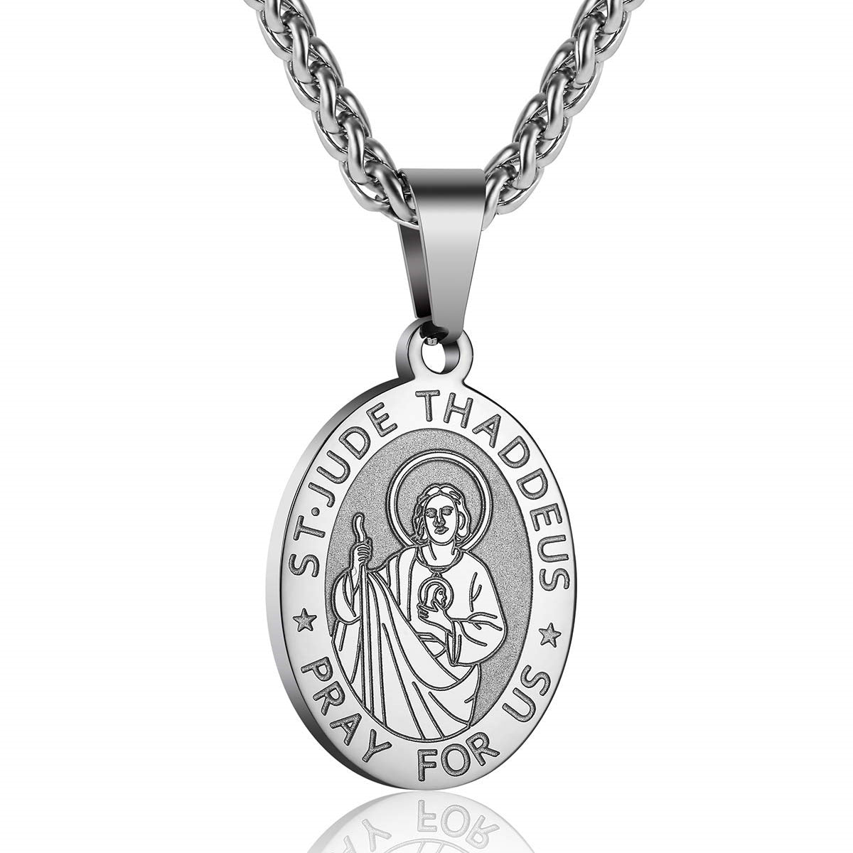 Wholesale Double sided portrait medal cross stainless steel necklace