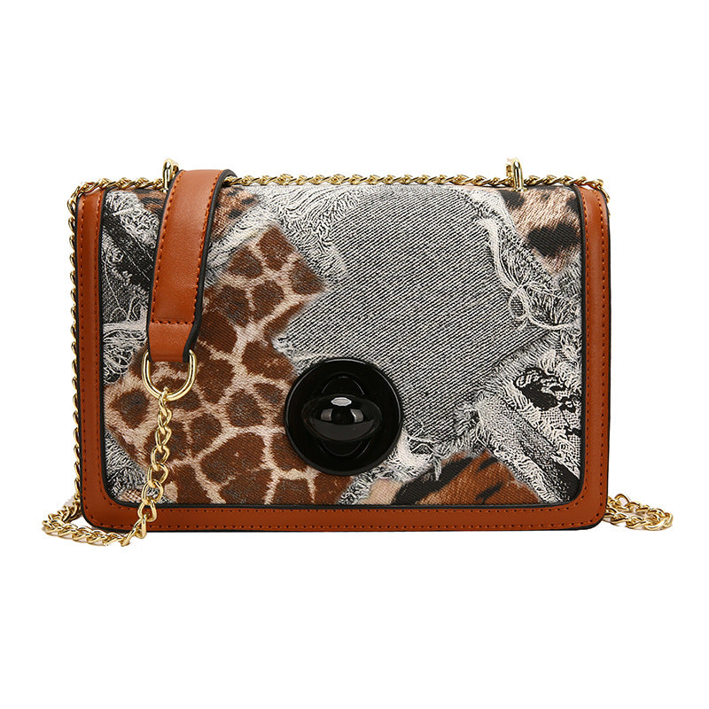 Wholesale PU Leopard Zebra Stitching Shoulder Messenger Chain Bag