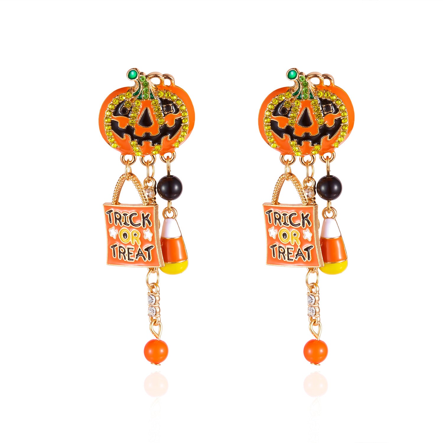 Wholesale Oil-dripped diamond pumpkin earrings  tassel earrings