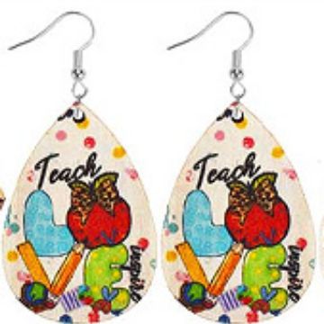 Wholesale Wooden Printed Earrings for Teachers' Day and Graduation Season